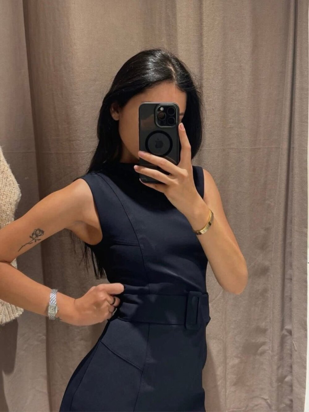 Navy Belted Shift Dress โ Zara Structured Boat Neck NWT M - Picture 14 of 16